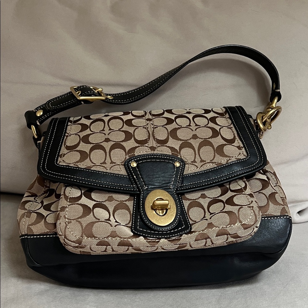 Coach Signature Black and Brown Shoulder Bag